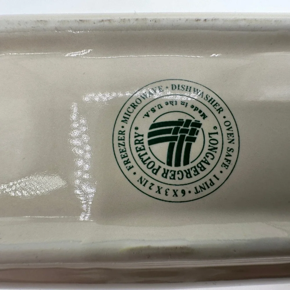 Longaberger Woven Traditions Butter Dish and 1 Pint Loaf Pan Set Ivory USA Made
